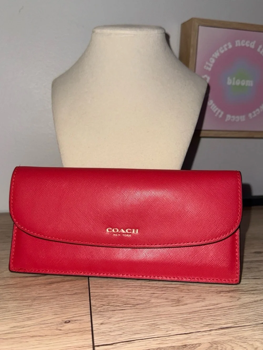 Coach Saffiano Red Leather Wallet with Gold Logo